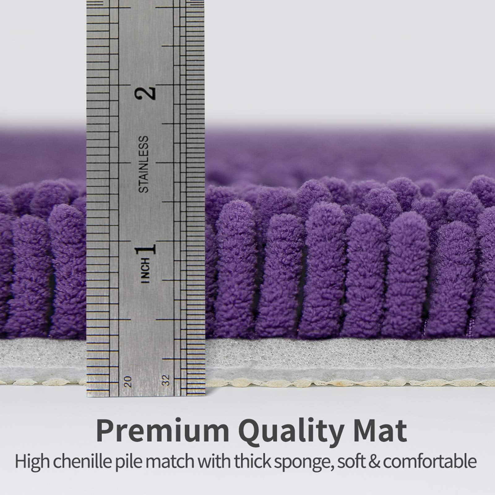 Bathroom Rugs Bath Mat Thick Soft Absorbent Chenille Bath Mats for Bathroom, Microfiber Dries Quickly, Shaggy Washable Rug, Plush Durable Rug, Bathtub and Shower Floor, 35" x 24", Purple