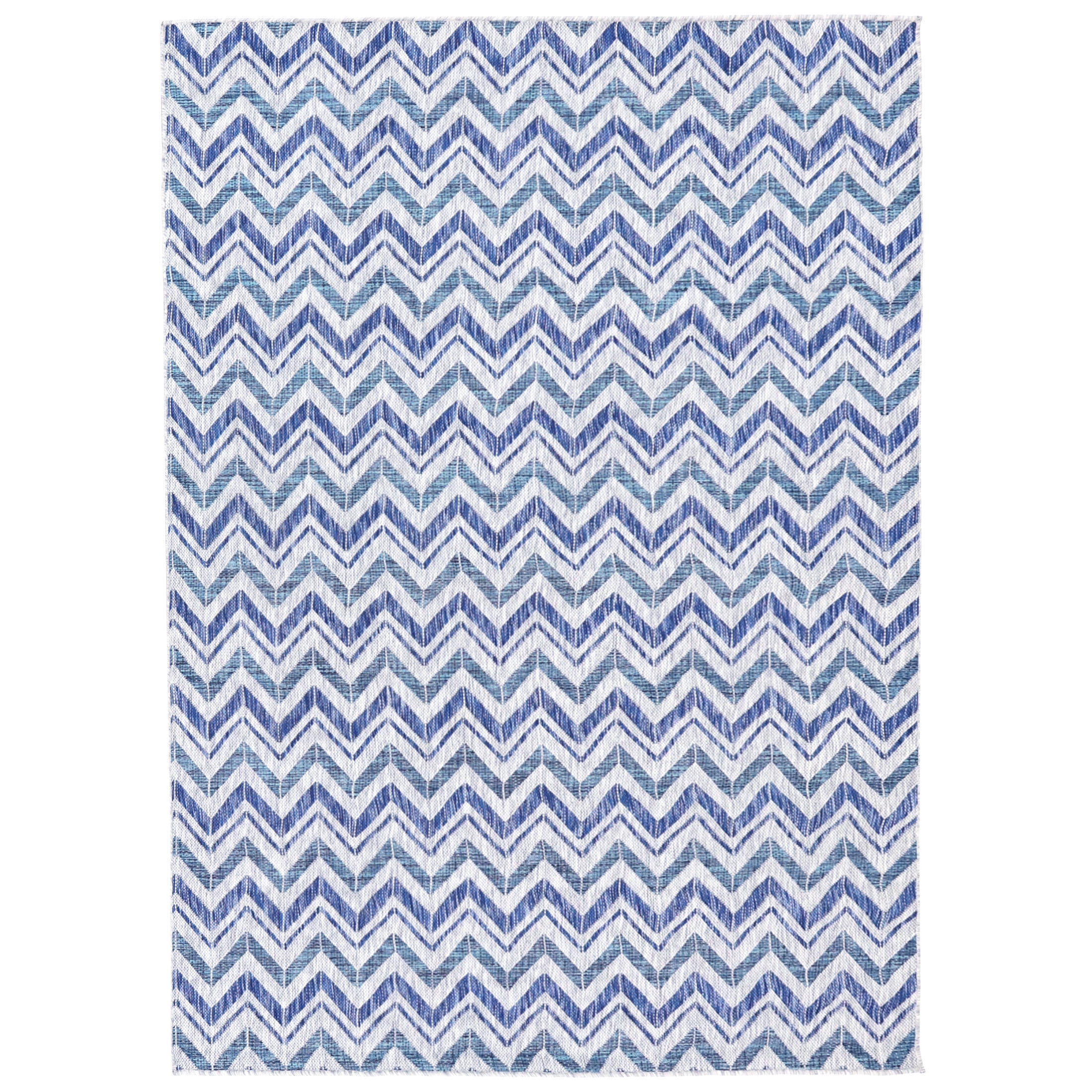 Sunnydaze Dreams Classic Flat Weave Blue Chevron Outdoor Area Rug, 5' x 7'