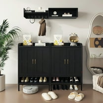 BOCVKENN Shoe Storage Cabinet with Cross Molding Doors, 5-Tier Farmhouse Shoe Cabinet with 3 Adjustable Shelves and Metal Legs, 41.5'' Tall Shoes Rack Organizer Cabinet for Entryway, Front Door