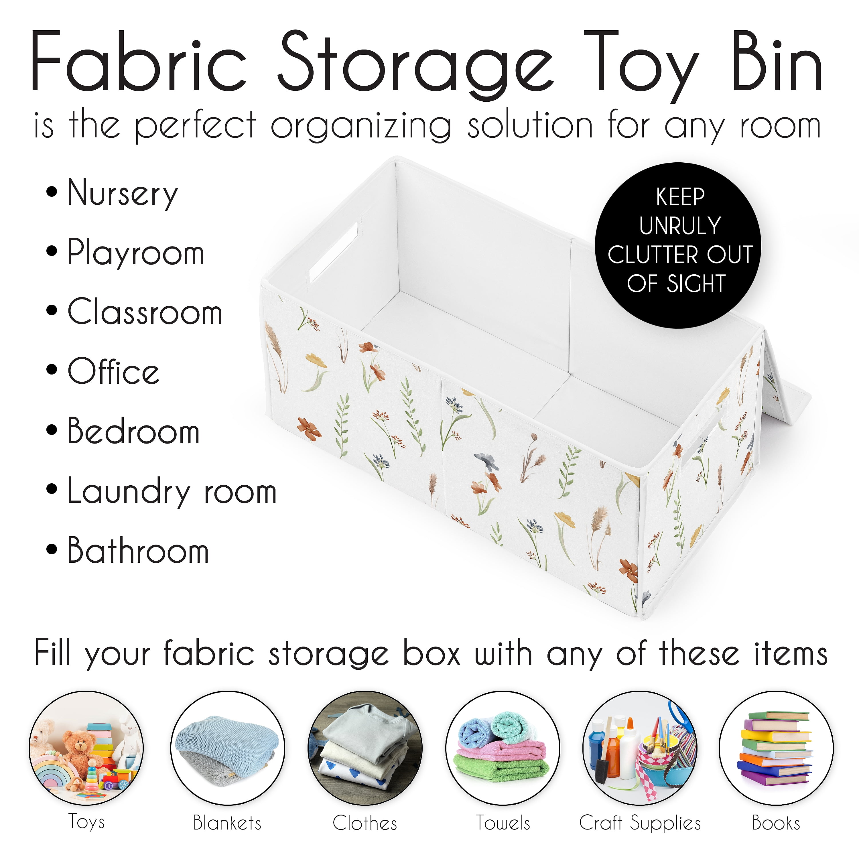 Sweet Jojo Designs Watercolor Floral Garden Sage Green Girl Storage Fabric Toy Box