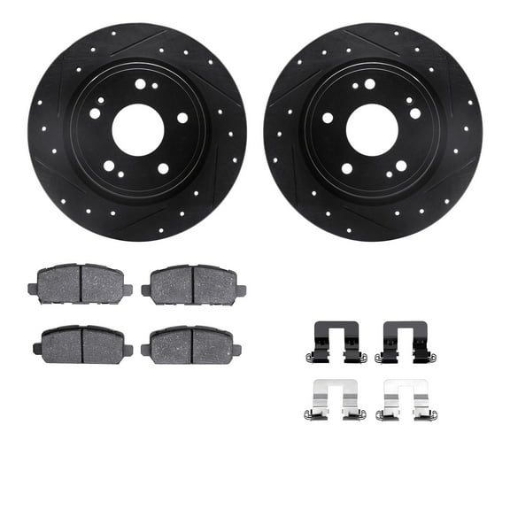 Dynamic Friction Company Rear Brake Rotors-Drilled and Slotted-Black with 5000 Advanced Brake Pads includes Hardware 8512-59105