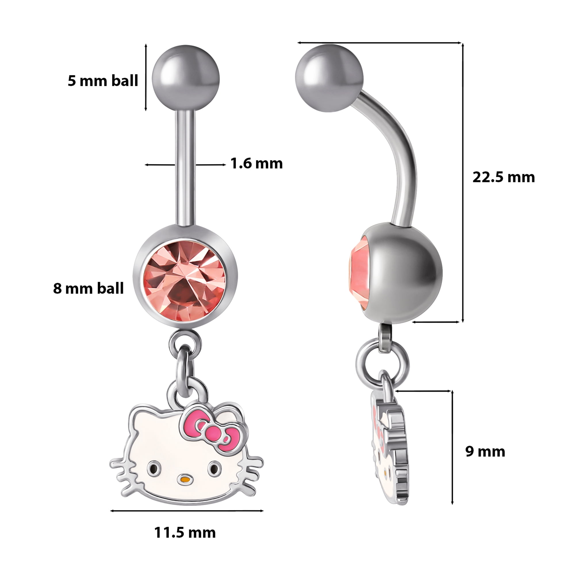 Sanrio Hello Kitty Dangle Belly Button Ring Stainless Steel (Authentic Hello Kitty Gift Box)