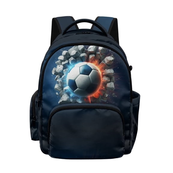 Xoenoiee 3D Soccer Fire Print Backpack Daypack for Boys, Large Capacity 17 Inch School Bag Lightweight Portable Knapsack Shoulder Bookbag Rucksack Satchel for Student