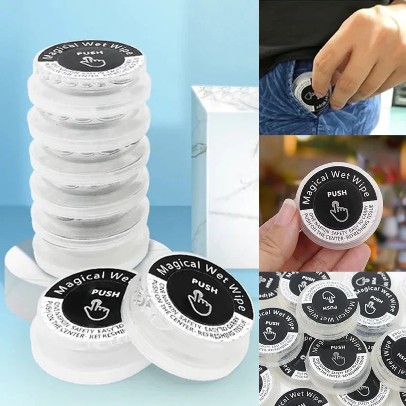 sdhkgrrt Compressed Towels 50 Pack, Hand Pops Hand Wipes, Disposable Press Wet Towel, Activated Face Towel for Travel, Camping, Gym, Personal Hygiene, Contains 300ml Liquid