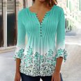 thumbnail image 2 of Hauts de Sortie pour Femmes Bouton Col Rond Manches 3/4 Corset à Volants Froncé Chemisier Tunique Imprimé Floral, 2 of 5