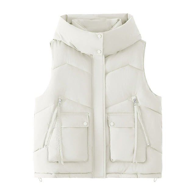 Économies d'Automne/hiver! srobpty Veste Matelassée Sans Manches pour Femme, Veste à Capuche Sans Manches Décontractée Colorée pour Dame Blanche, TG