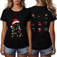 thumbnail image 2 of Frostluinai Christmas Cats Shirts for Women Crew Neck Short Sleeve Funny Xmas Party Tee Shirt Daily Walking Casual Tops S-3XL, 2 of 6