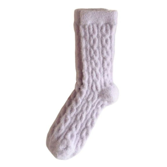 Fgnfyis Womens Wool Socks Winter Warm Socks Thick Knit Soft Casual Crew Socks for Women Solid Color Cable Womens Socks Light Purple