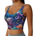 thumbnail image 2 of Daiia Underwater Turtle Dolphin Octopus Printed Women's Sports Bra, Breathable Activewear Bra with U-Back Design and Removable Pads, Comfortable and Supportive for Yoga, Workout-XX-Large, 2 of 8