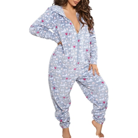 

MAWCLOS Oversized Loose Adult Onesie Pajamas PJ Set For Women Winter Cute Print Loose Sleepwear Loungwear Jumpsuit