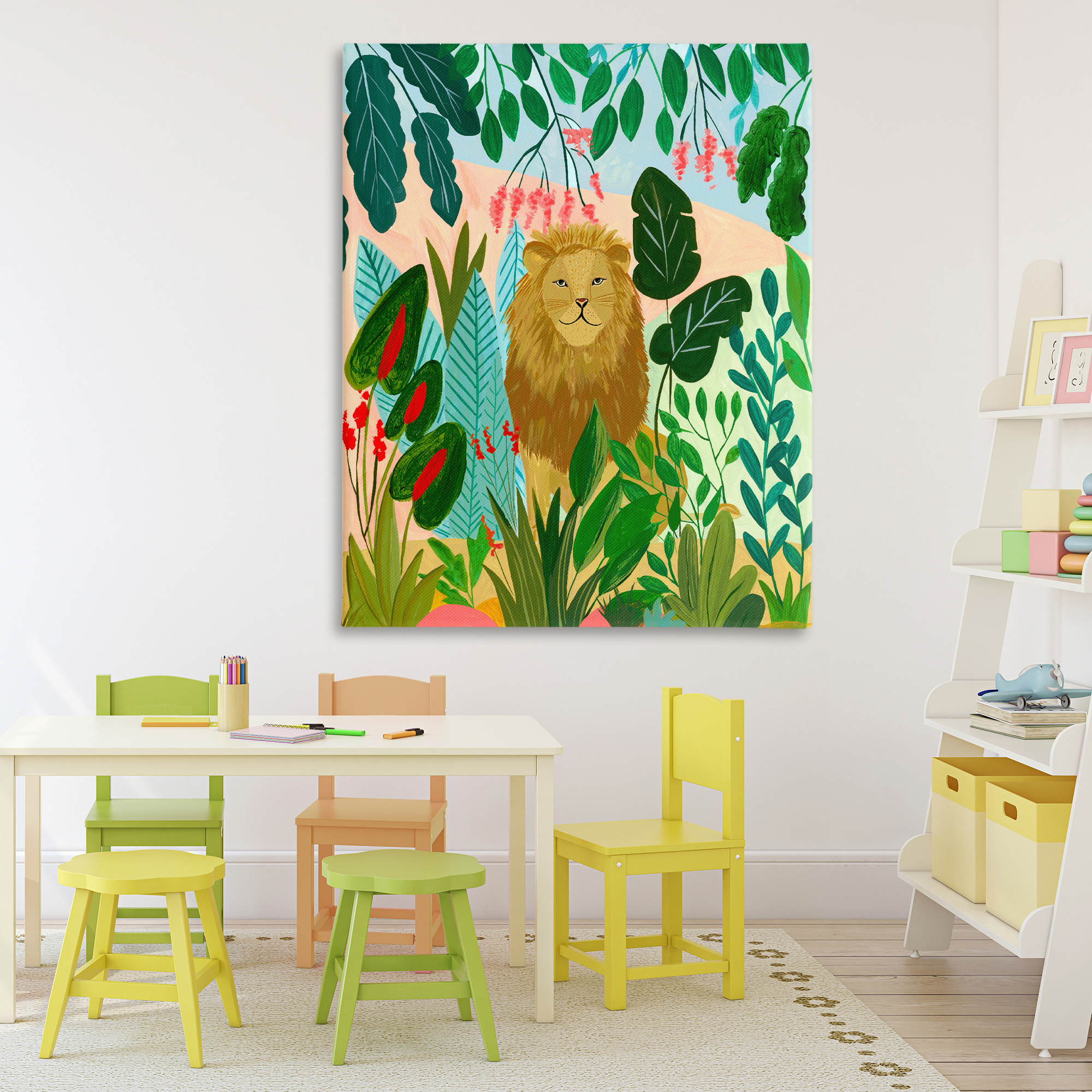 Stoic Lion Tropical Forest Canvas Wall Art, design by Nabeela Rumi
