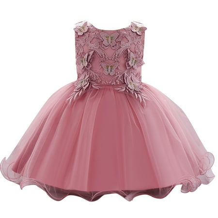 

Summer Dresses For Girls Kids Toddler Baby Spring Summer Solid Tulle Ruffle Sleeveless Princess Sun Dress
