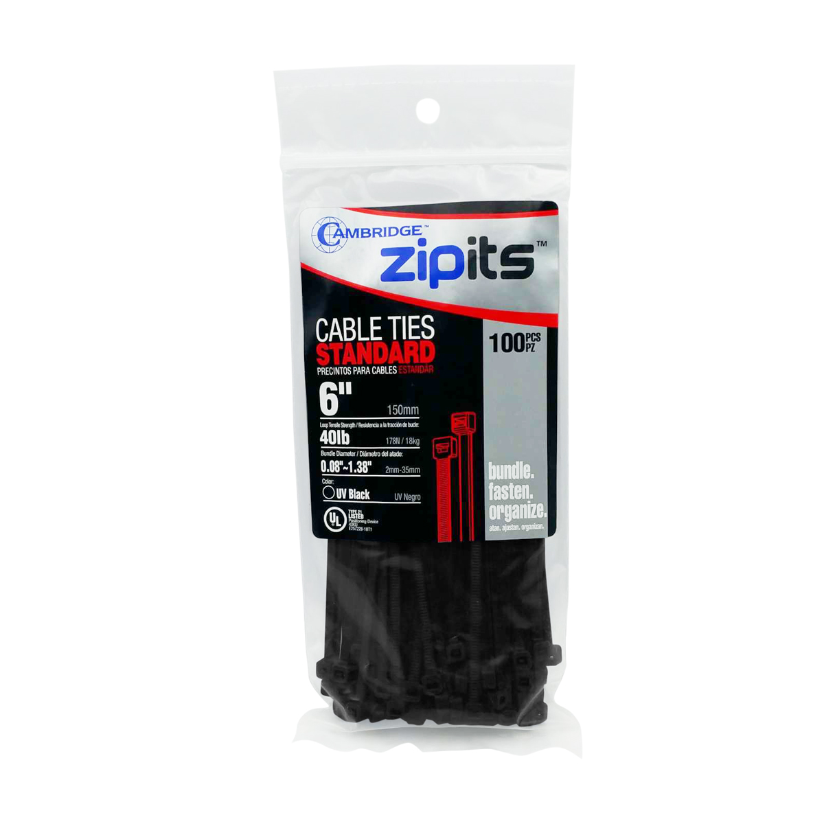 Cambridge ZipIts Cable Ties 6 Inch 40 Lb Standard Duty Zip Ties 100