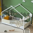 thumbnail image 3 of Yoneston Twin Floor Bed with Storage Caddy & Shelf,  House Bed Frame with Fence, Montessori Floor Bed for Kids, Boys and Girls, White, 3 of 10