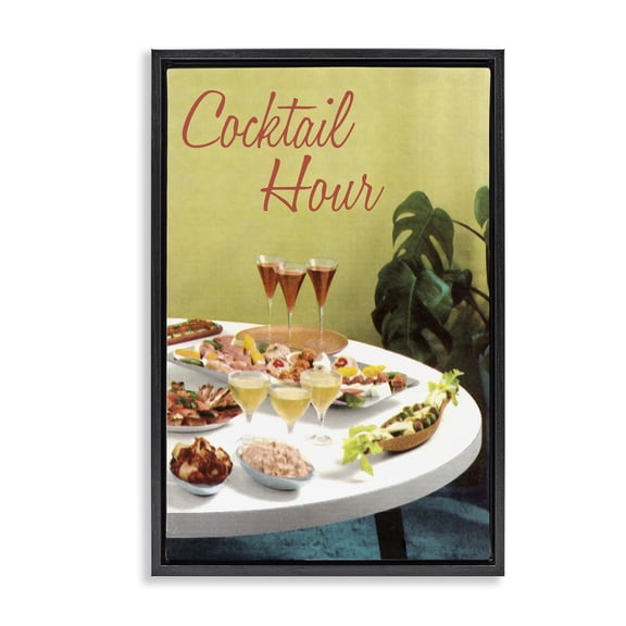 Stupell Industries Modern Cocktail Hour Table Spread Black Floating Frame Canvas Art, 17 x 25, by Tim Wright
