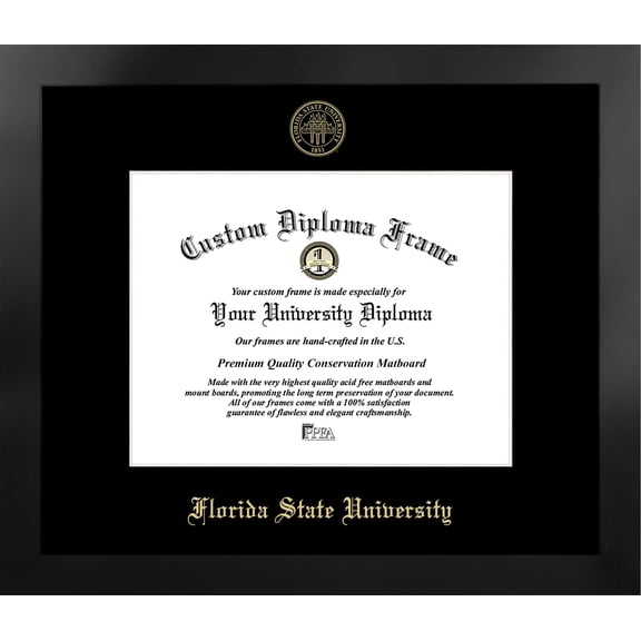 Florida State University 11w x 8.5h Manhattan Black Single Mat Gold Embossed Diploma Frame with Bonus Campus Images Lithograph (value savings at $59)