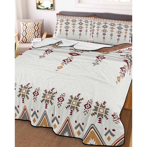 Southwest Geometric King Size Down Alternative Comforter,Lightweight Comforter Quilt Bedding Set with Pillow Shams Western Boho Ethnic Beige Grey Wooden Bed Comforter Duvet Insert 96"x106"