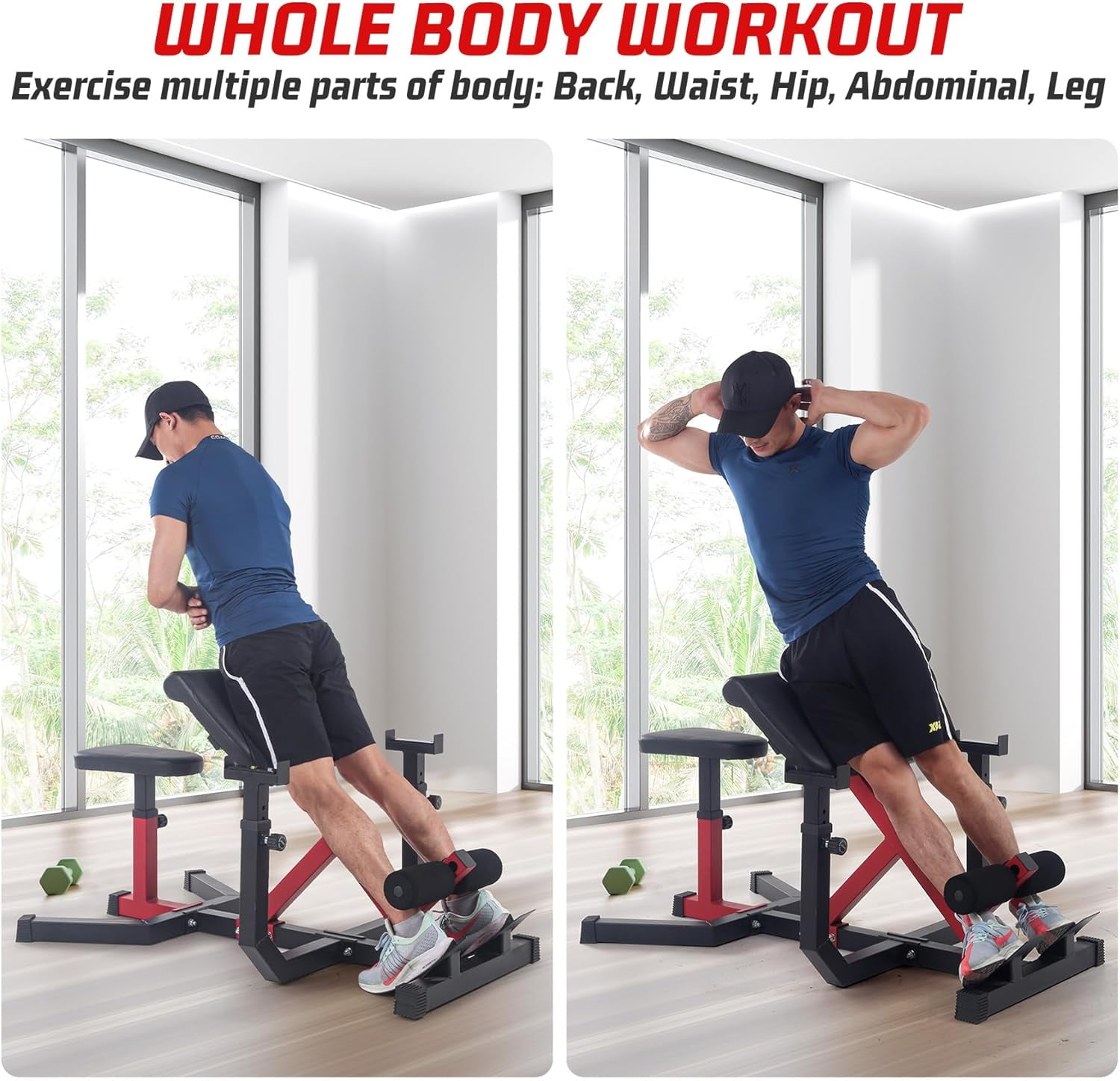 Hetoy 2 in 1 Roman Chair and Missionary Curling Bench Multi-functional heavy-duty, extra-extended bench with adjustable height for arm, abs, back, hip, and leg stretching exercise equipment,Red