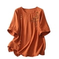 thumbnail image 1 of Vestidos Casuales Para Mujer, Blusas De Mujer De Moda Blusa de lino sintético con bordados, manga corta, botones y cuello redondo para mujer, 1 of 6