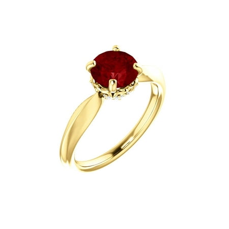 14k Yellow Gold Gem Quality Chatham® Created Ruby & 1/10 Ct Diamond Vintage-Inspired (Best Quality Ruby Gemstones)