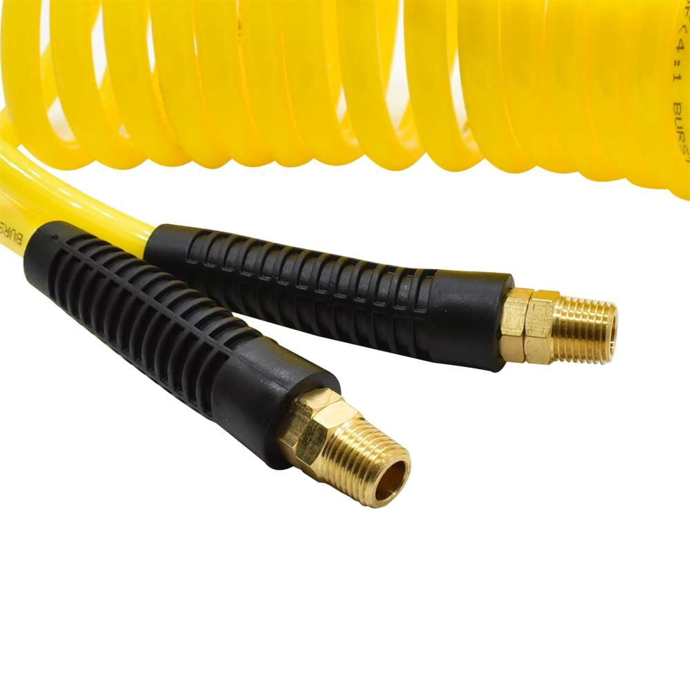 Interstate Pneumatics HR14-012 Yellow Polyurethane Recoil Air Hose 1/4 Inch x 12 feet Solid Fittings