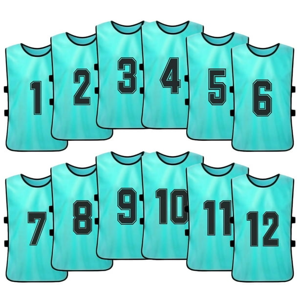 Maboto 12 Pcs Kid's Football Pinnies 2 Colors Quick Drying Soccer Jerseys Youth Sports Scrimmage Basketball Team Training Numbered Bibs Practice