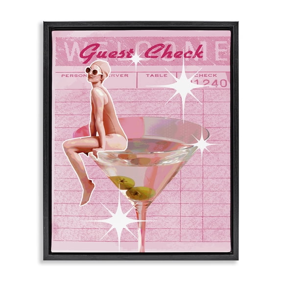 Stupell Industries Art Deco Retro Restaurant Check Cocktail Black Floating Frame Canvas Art, 17 x 21, by Lil' Rue