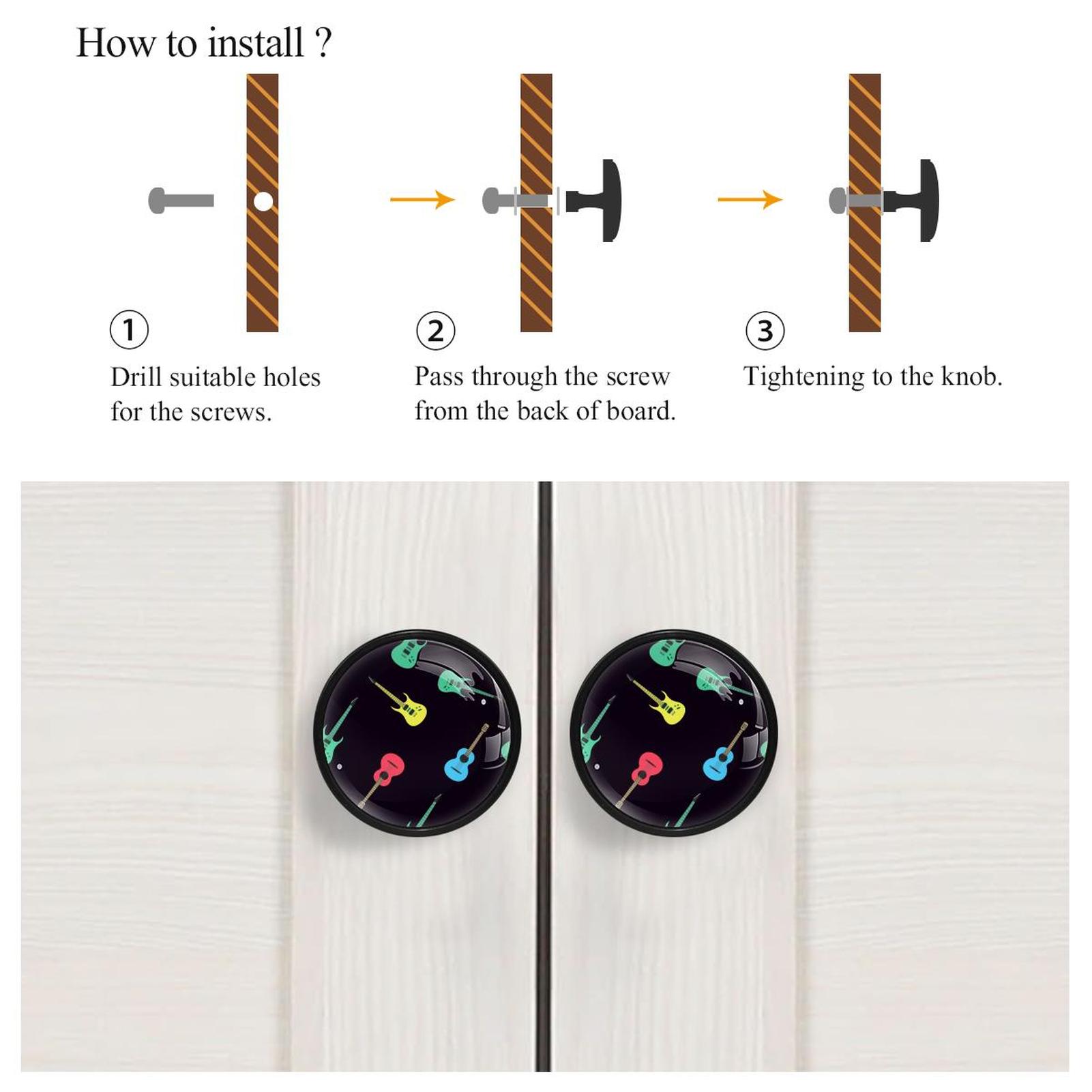 4 Pcs Acoustic Guitars Music Knobs for Kitchen Cabinet Cupboard Dresser Bookcase Drawer Pulls Handles Round Home Decor
