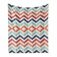 thumbnail image 1 of Geometric Soft Flannel Fleece Throw Blanket, Zig Zag Lines Chevron Stripes Going up and down with Optic Effect Image, Cozy Plush for Indoor and Outdoor Use, 50" x 60", Blue Orange Red, by Ambesonne, 1 of 6
