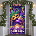 thumbnail image 6 of Purple Gold Green Mardi Gras Banner Feather Decorated Carnival Display Beaded Trim Ornate Mask Festive Backdrop for Mardi Gras Celebration Carnival Party Masquerade Event, 6 of 9