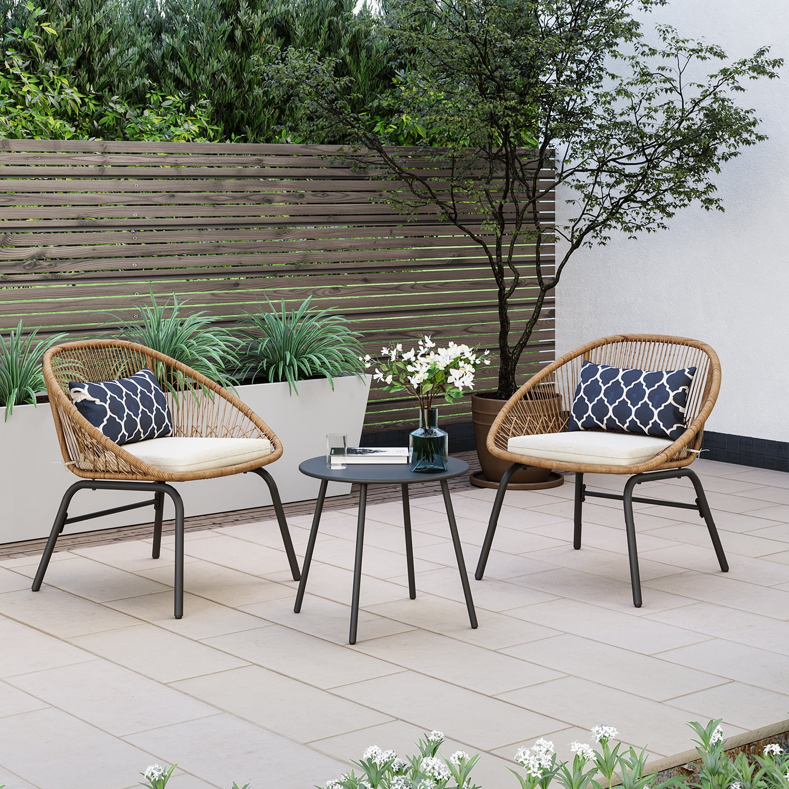 LAUSAINT HOME 3 Pieces Patio Bistro Set 2 Chairs with Seat Cushions and 1 Coffee Table