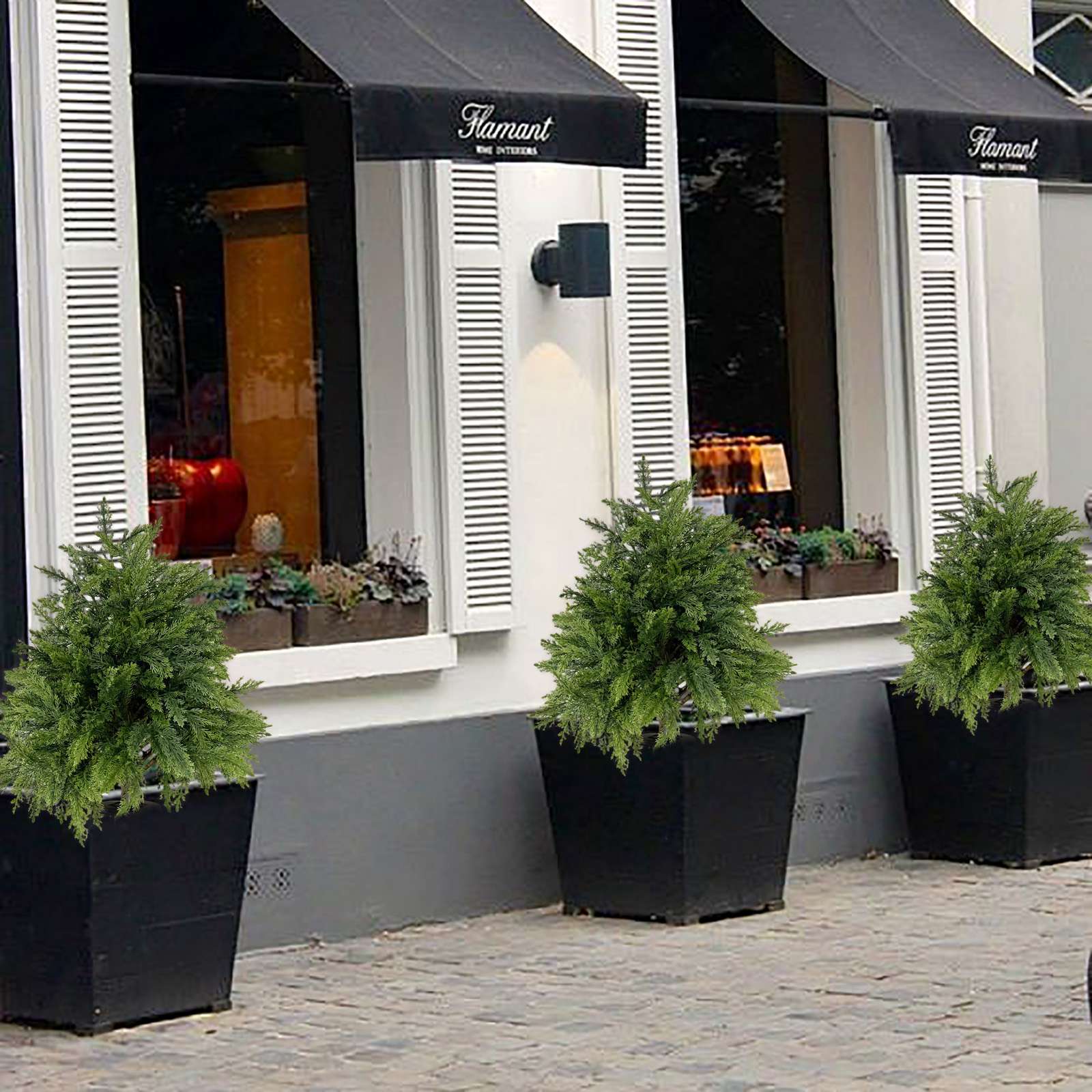 29.5" Artificial Cedar Topiary Ball Trees with Ground Spike, UV Resistant Fake Bushes, Christtmas Faux Cypress Fake Plants Faux Shrubs for Outdoor Indoor Front Porch Garden Decor, 2PCS