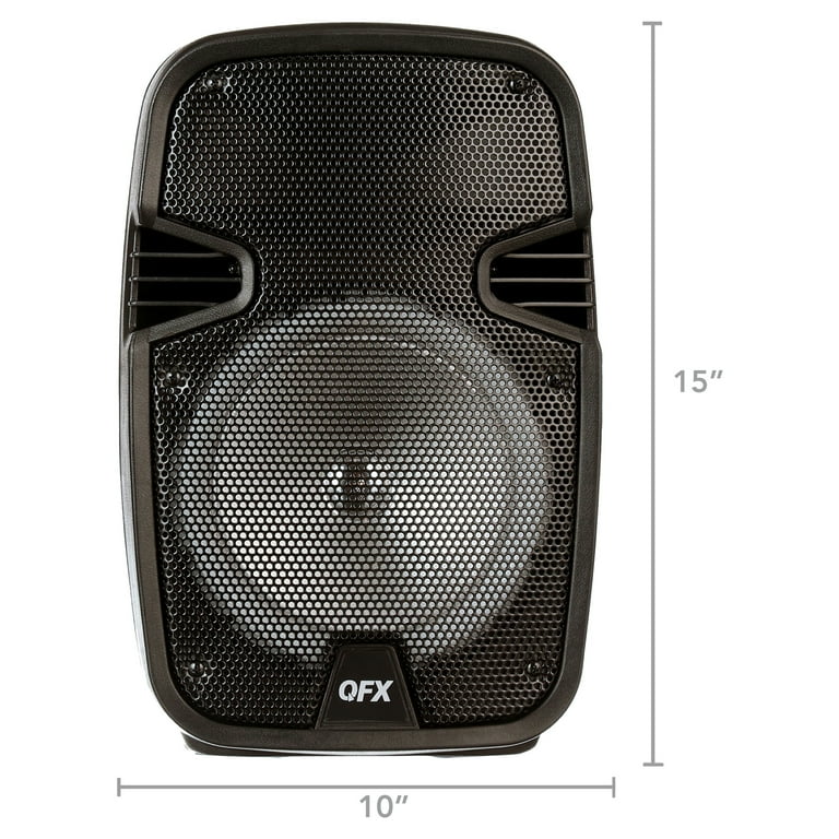 QFX PBX 8074 8 BLUETOOTH RECHARGEABLE SPEAKER WITH LED PARTY LIGHTS INCLUDES WIRED MICROPHONE AND REMOTE