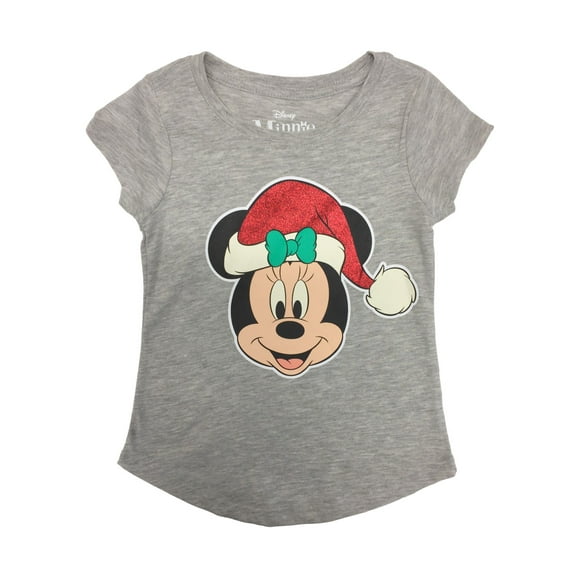 Disney Girls Short Sleeve Gray Minnie Mouse Santa Hat Christmas T-Shirt Medium