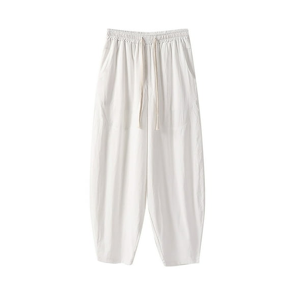 WEIYLL Men's Pants Loose Straight Bloomers Summer Casual Breathable White Pant Size XXXXL