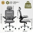 thumbnail image 2 of Ergonomic Home Office Chair with Mesh High Back, Adjustable Lumbar Support, Flip-up Armrest, Removable Headrest, Swivel Wheel, Space Saving, 330LBS (Black+Grey), 2 of 18