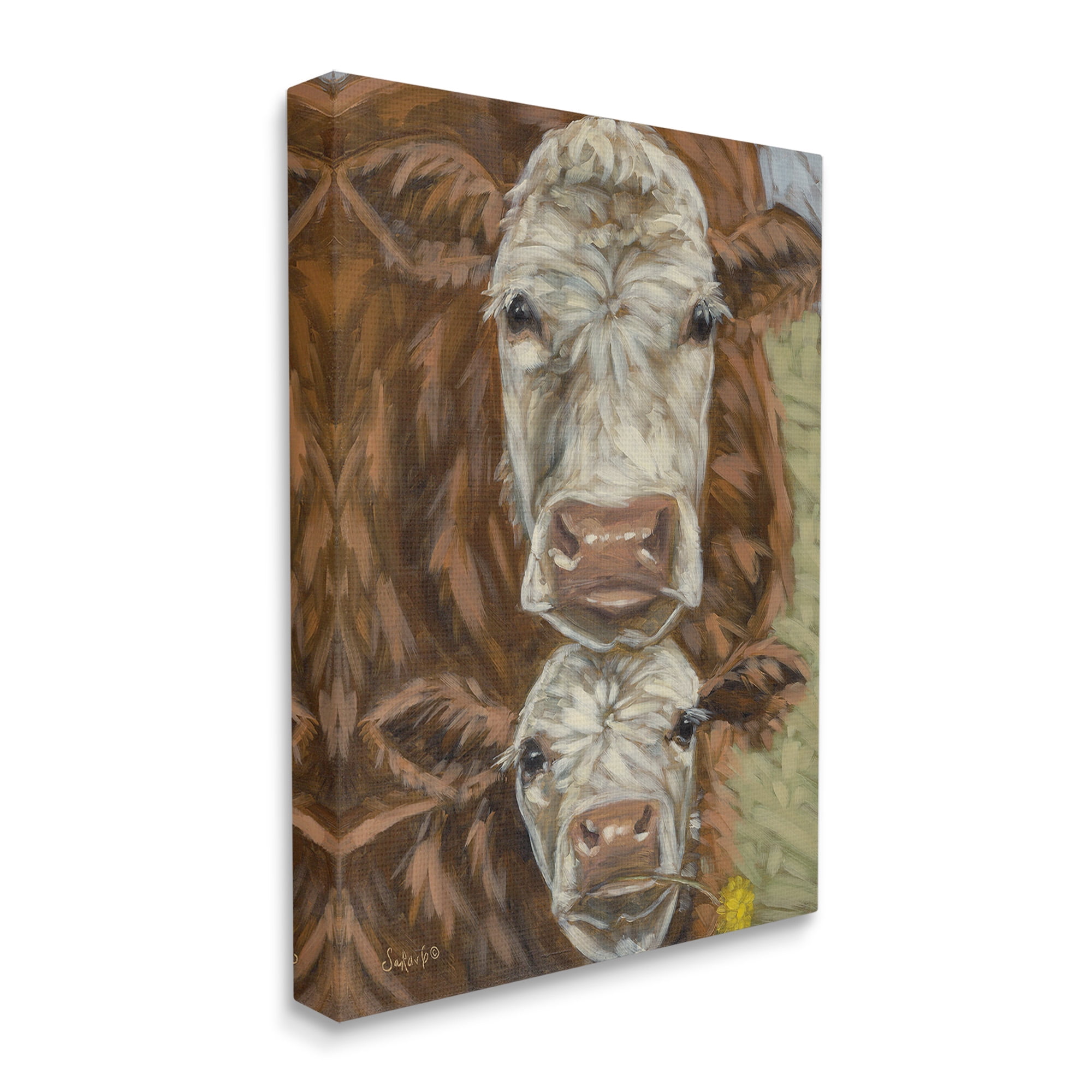 Stupell Industries Cattle and Calf Gazing Animals & Insects Painting Gallery Wrapped Canvas Art Print Wall Art, 16 x 20
