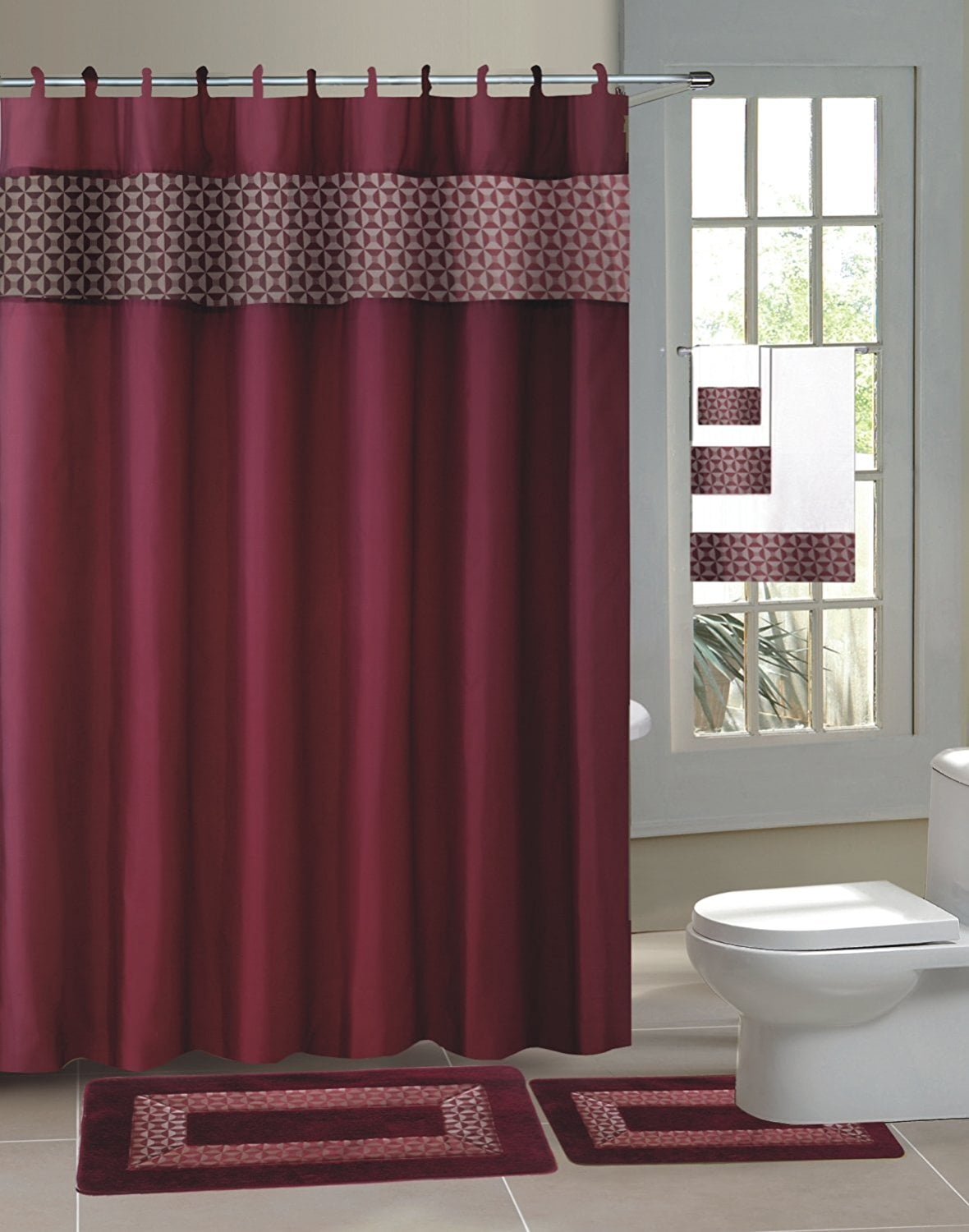 maroon shower curtain set