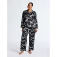 thumbnail image 2 of Joyspun Women’s Stretch Satin Notch Long Sleeve Top and Pants Pajama Set, 2-Piece, Sizes XS-3X, 2 of 5