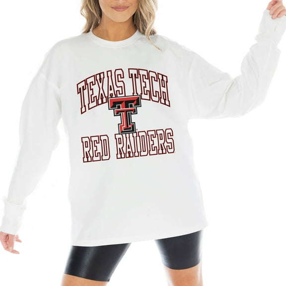 Women's Gameday Couture White Texas Tech Red Raiders Mind Games Oversized Long Sleeve T-Shirt