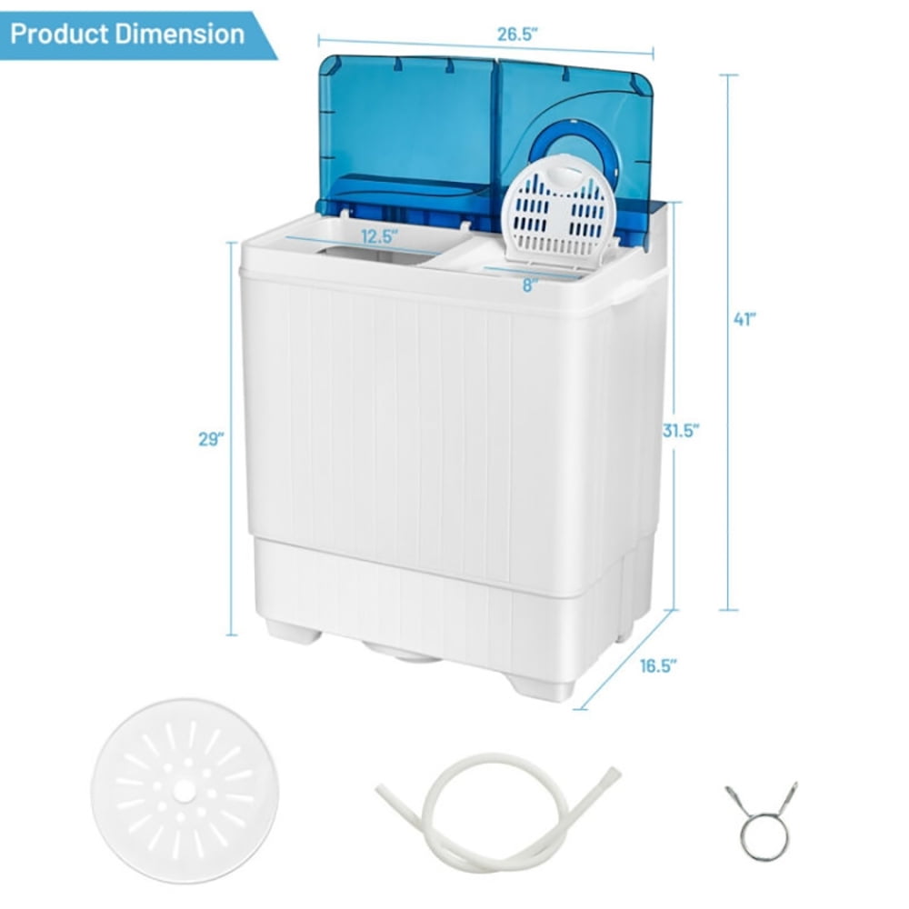 Spaco 26 Pound Portable Semi-automatic Washing Machine with Built-in Drain Pump-Blue, Washer Spinner Portable Washing Machine