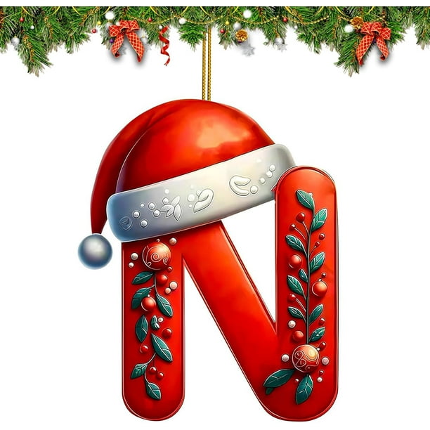 Adornos Navideños con Letras Del Alfabeto (26 Piezas) | Colgantes de Letras Acrílicas Personalizados con Gorros de Papá Noel | Decoraciones Navideñas Duraderas para El Hogar, La Oficina, La Escuela,