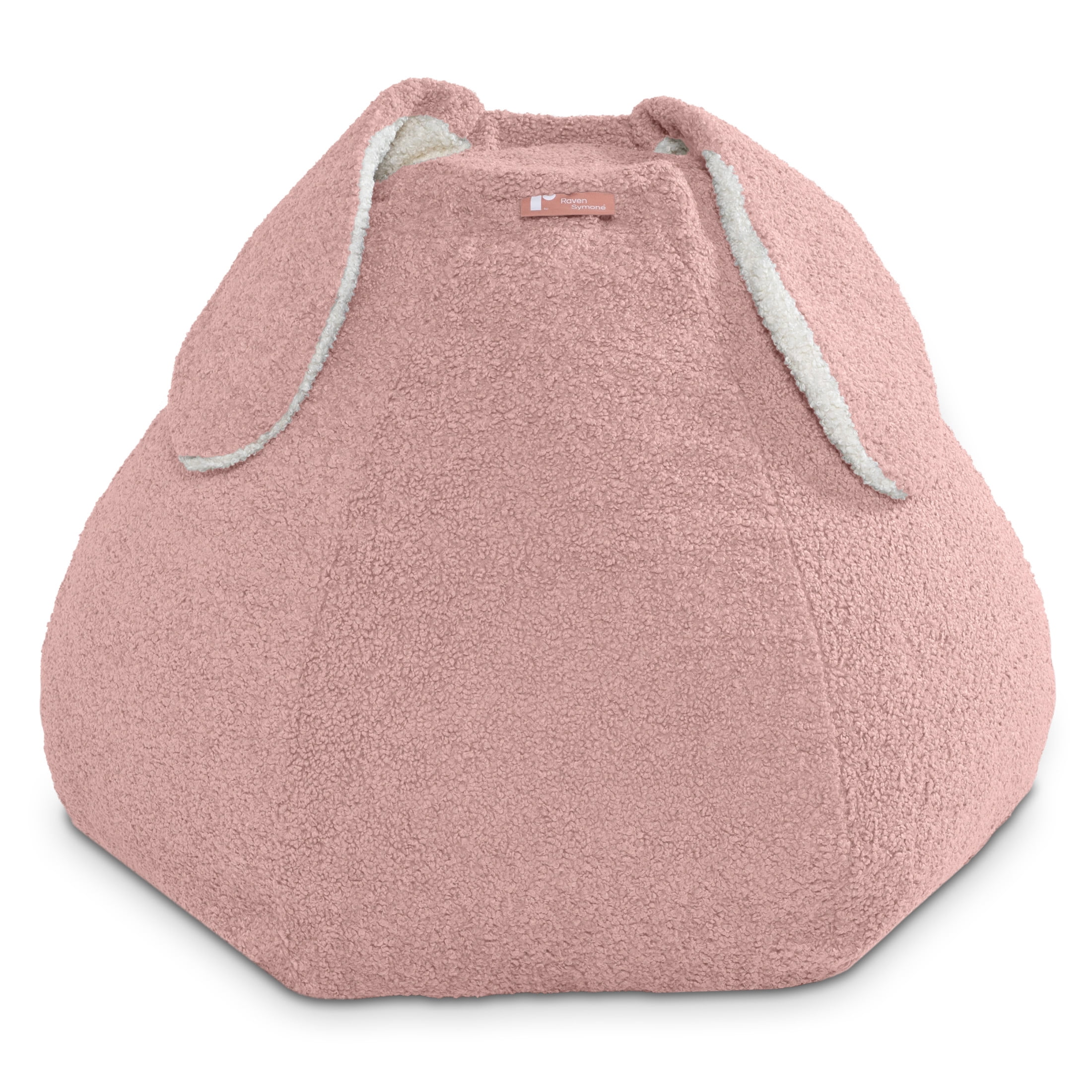 Raven-Symoné Home HopSeat Bunny Oval Shaped Large Bean Bag Chair with Ears, Ultra Soft Shearling - Pink