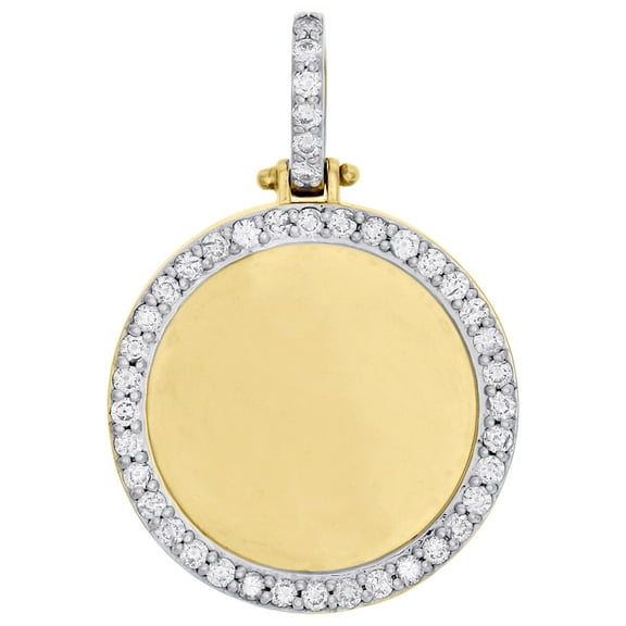10K Yellow Gold Memory Frame Diamond Medallion Photo Engrave Pendant 1.05 CT.