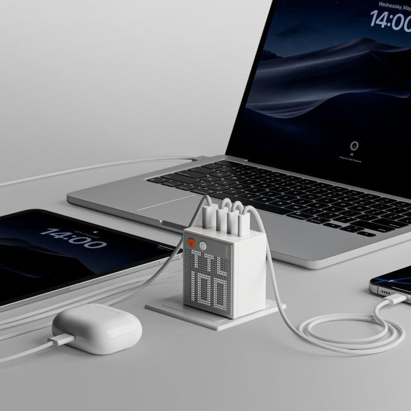 Sharge Pixel 100 USB C Charger 100W Laptop GaN Charger 4-Port Fast Charging with Dot-Matrix Display PD 3.0, Foldable and Compact for Laptops, Phones 16