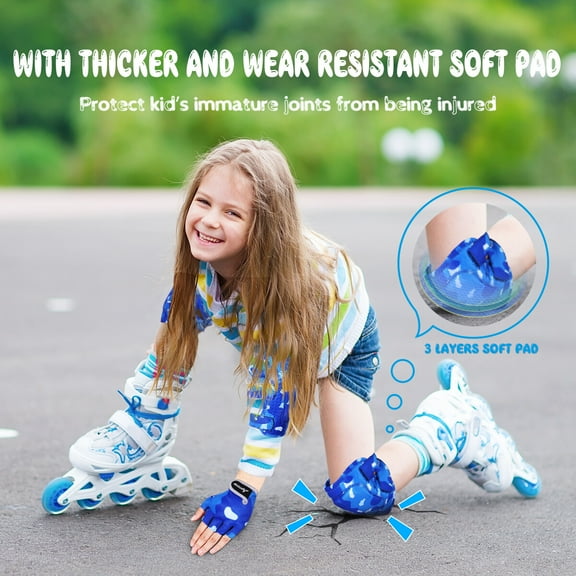 Kkewar Child Protective Gear Kit,Protective Gear Set Kids Sports Protective Gears Knee Pads Elbow Pads Gloves for Cycling Skateboarding Size L/XL (Blue Camouflage Pattern)