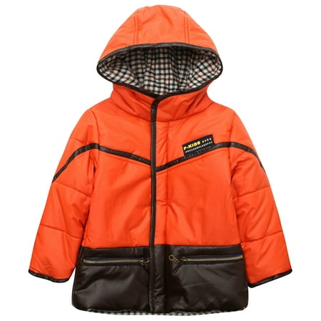 

Little Boys Orange Faux Leather Detail Padding Jacket 1/2