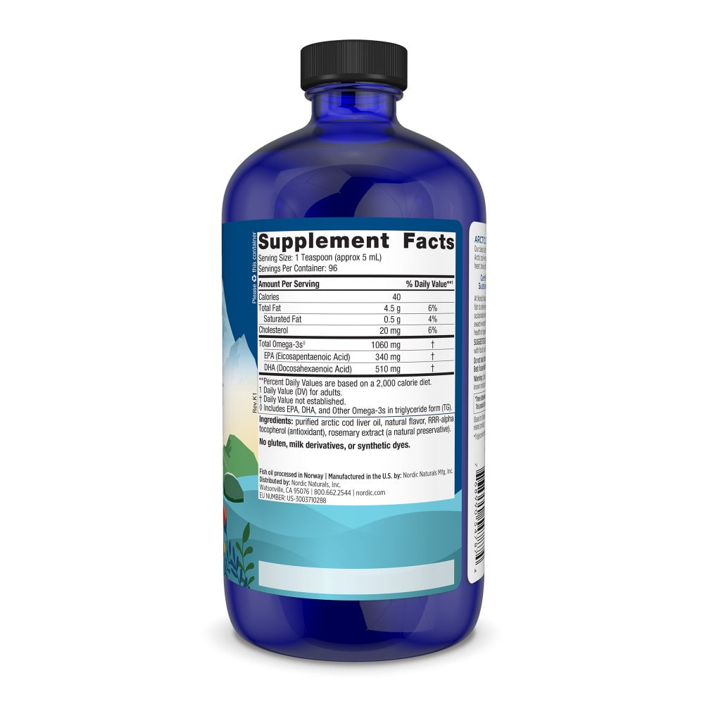 Nordic Naturals Arctic Cod Liver Oil Liquid 1060 Mg, Orange, Fish Oil 16 Oz