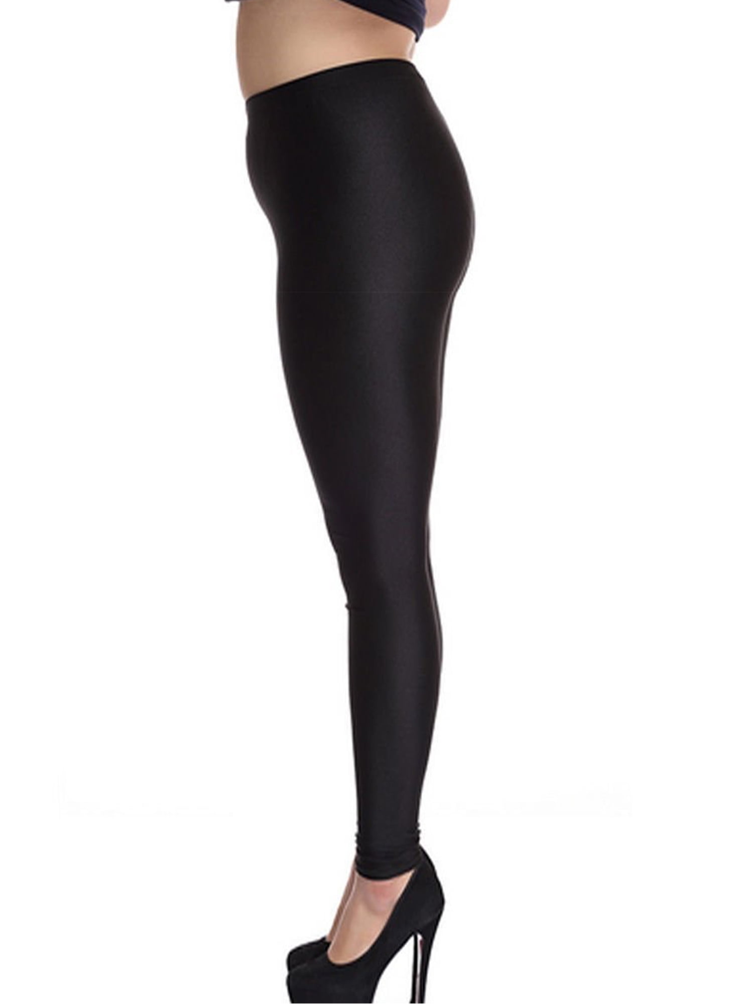Bebiullo Womens High Waist Stretch Skinny Shiny Leggings Slim Fitness  Tight-Pants Plus Size Underpants Black XXL 