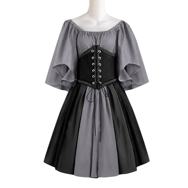 Robe Courte à Épaules Dénudées, Tenue de Fête Renaissance Médiévale Vintage à Manches Courtes, Robe Élégante et Confortable pour Femme